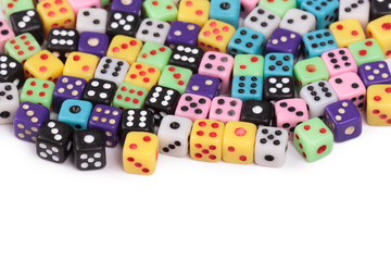 Colorful gambling dice on white