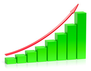 Green growing bar chart business success concept