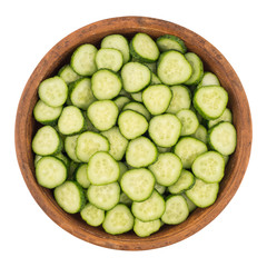 Bowl of fresh cucumber slices.