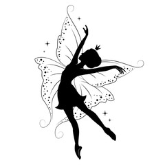 Silhouette of beautiful fairy. Hand drawn, isolated on white background.  - 134456439