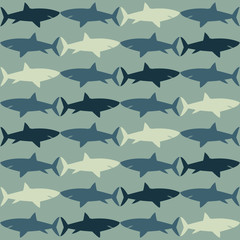 Sharks background seamless texture blue silhouette