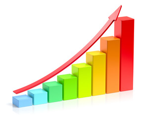 Growing colorful bar chart with red arrow business success conce