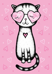 All you need is love - cat glasses heart on a pink background - Valentine's Day - 134458009