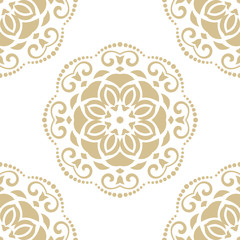 Elegant classic pattern. Seamless abstract background with repeating elements. Golden and white pattern