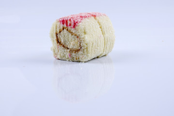 Cake roll. isolated on white.