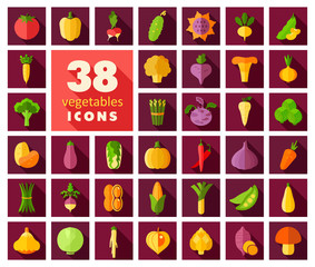Vegetables flat icons set