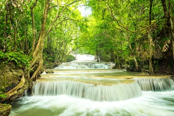 Foto op Plexiglas Beautiful and Breathtaking waterfall, Huay Mea Kamin waterfall © peangdao