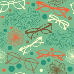 Pattern back seamless background with optical glasses and sunglasses