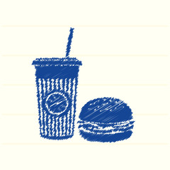 Tasty burger and orange juice vector icon for web design and mobile application user interface