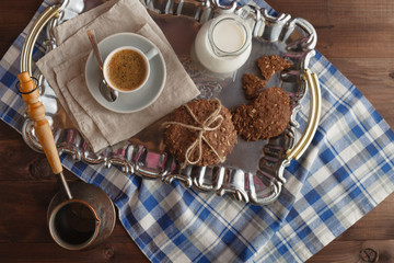 Breakfast with ciikies and coffee