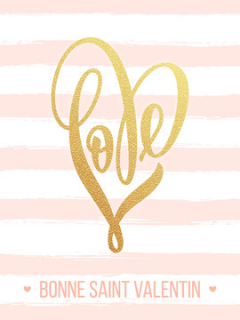 Valentine gold love heart glitter pattern card