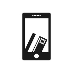 monochrome cellphone with display with credit card in hand vector illustration