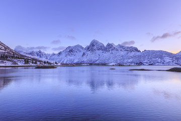 Vatterfjord on Austvagoya Island in winter, Lofoten archipelago, Norway