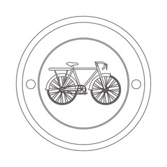 circular contour of silhouette with bicycle and rack vector illustration