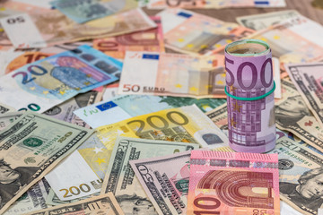 dollar vs euro banknotes.