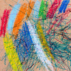 Obraz premium kids Doodle drawn on cardboard with crayons and pencils