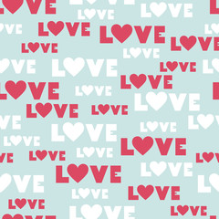 Romantic seamless pattern with inscription and hearts