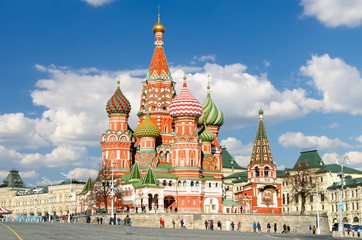 Moscow,Russia,Red square,view of St. Basil's Cathedral - obrazy, fototapety, plakaty