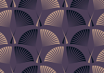 Seamless tile with a retro style pattern of palm leaves in purple