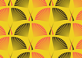 Seamless tile with a retro style pattern of palm leaves in yellow