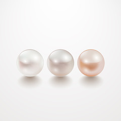 Realistic vector white pearls set, isolated on white