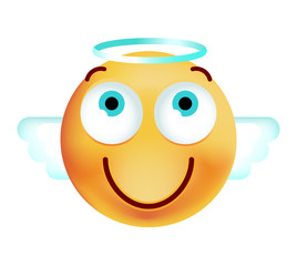 Cute Angel Emoticon on White Background. Isolated Vector Illustration 
