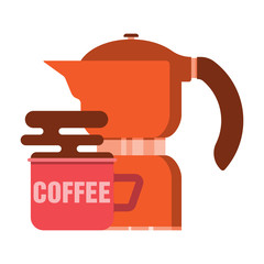 coffee pot and cup, coffee drink, vector image, flat design