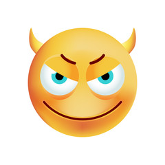 Cute Evil Emoticon on White Background. Isolated Vector Illustration 