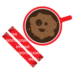 coffee with foam, drink with sugar, sweet coffee, vector image,