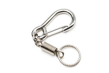silver carabiner keychain or keyring on white background