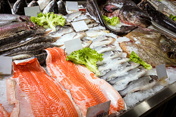 fish on the counter in the supermarket