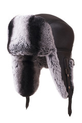 Black leather winter fur hat chinchilla