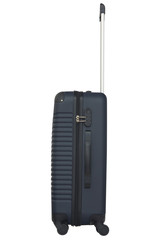 Deep blue plastic suitcase isolated on white background