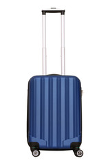 Deep blue plastic suitcase isolated on white background