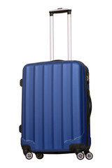 Deep blue plastic suitcase isolated on white background