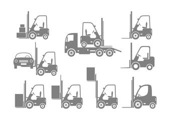 Grey forklift icons on white background