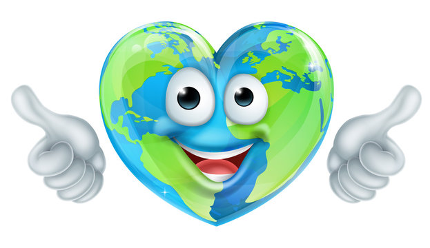 Earth Day Thumbs Up Mascot Heart Globe Cartoon Character