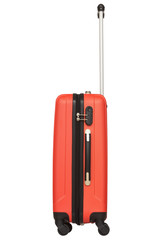 Orange suitcase isolated on white background