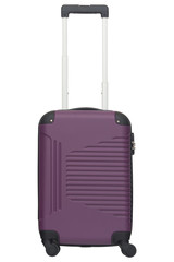 Purple plastic suitcase isolated on white background