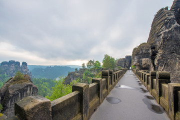 Fototapeta premium Bridge between rocks near Rathen, Germany, Europe (Sachsische Sc