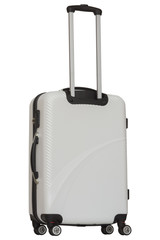 Obraz premium White plastic suitcase isolated on white background