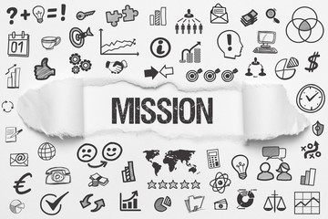 Mission / weißes Papier mit Symbole