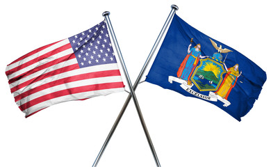 Fototapeta premium new york and USA flag, 3D rendering, crossed flags