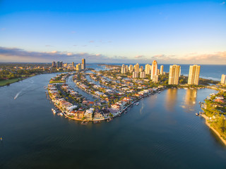 An aerial image of Surfers Paradise on the Gold Coast, Queensland, Australia