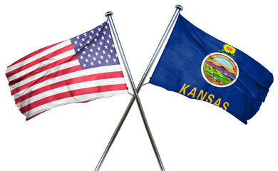 kansas and USA flag, 3D rendering, crossed flags