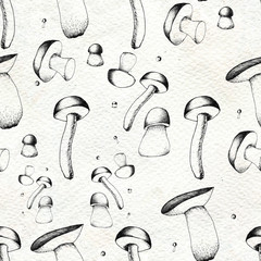 Hand drawn seamless pattern with mushrooms.