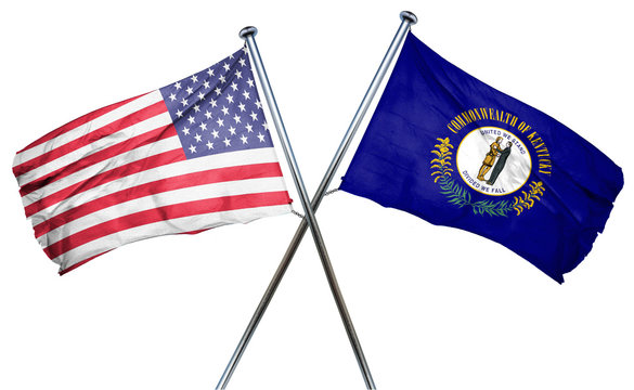 kentucky and USA flag, 3D rendering, crossed flags
