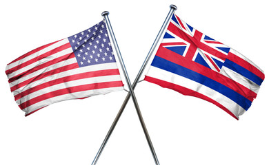 hawaii and USA flag, 3D rendering, crossed flags