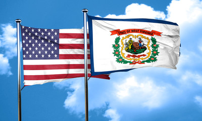 west virginia with united states flag, 3D rending, combined flag