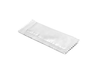 blank packaging sugar foil sachet isolated on white background